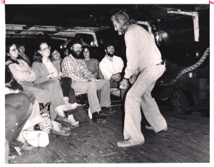 Stan Hugill giving a spirited lecture on board the USF Constellation - 28 Sept. 1982 - photo property of Jos. Morneault.