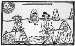 17th-Century Woodcut of Couples During Harvest